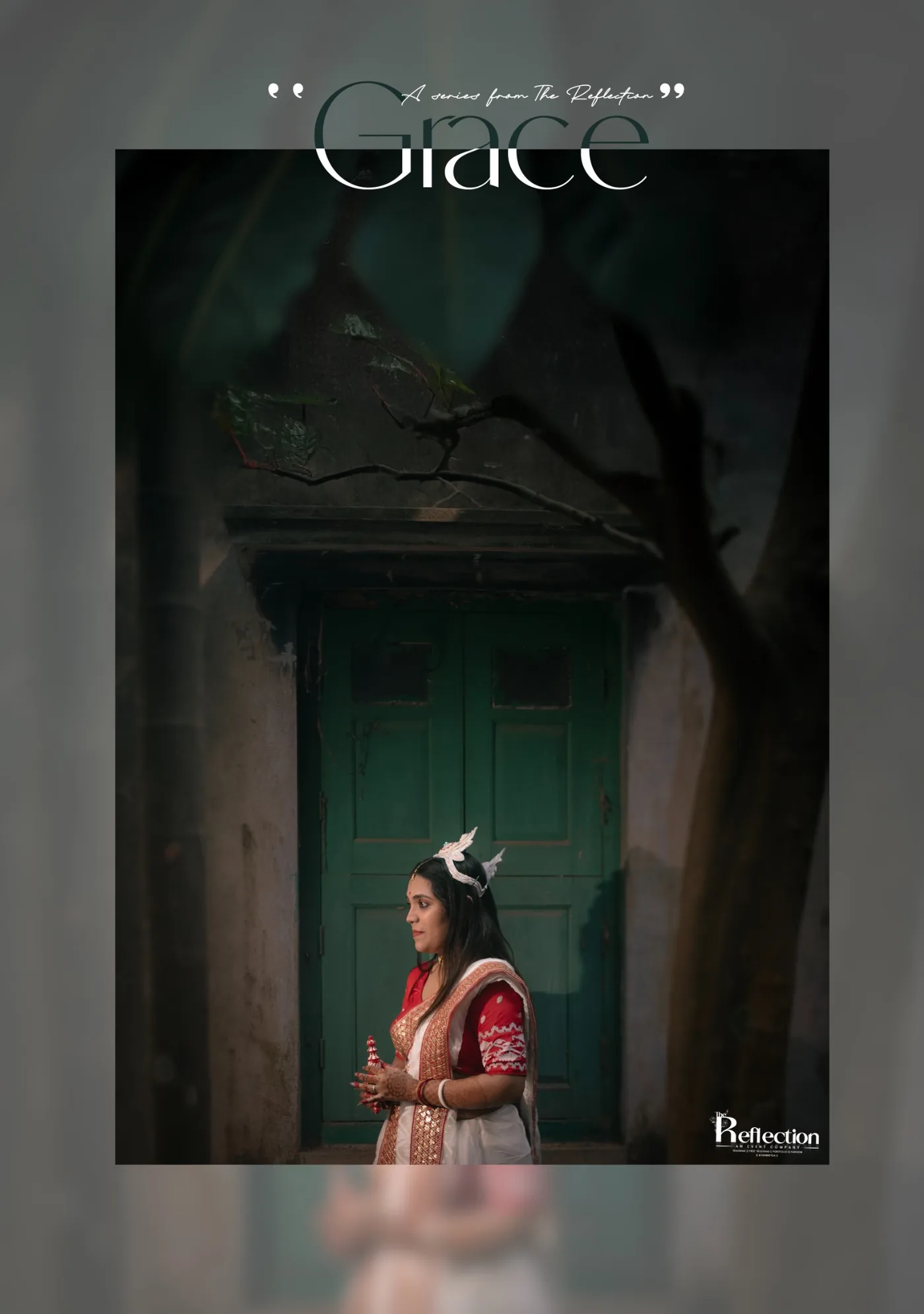 Editorial bridal portrait framed by a heritage doorway